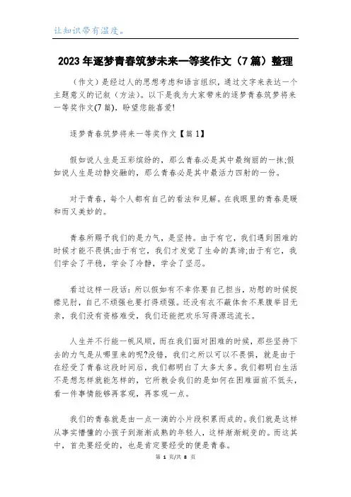 2023年逐梦青春筑梦未来一等奖作文(7篇)整理