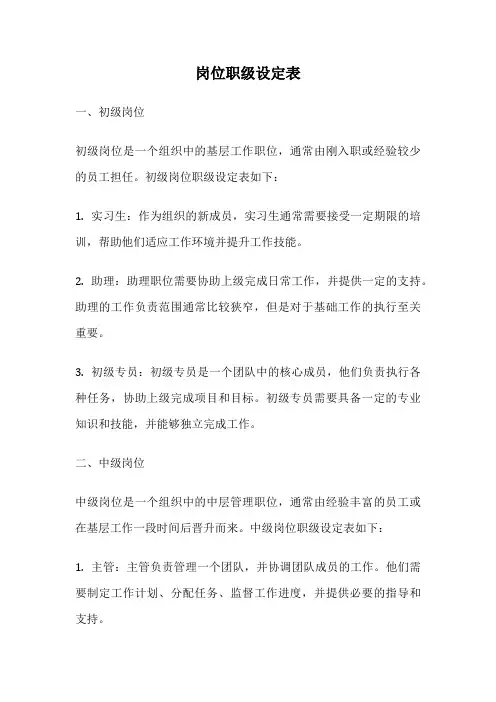 岗位职级设定表