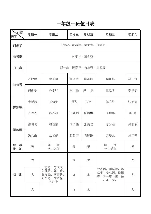 一年级一班值日表