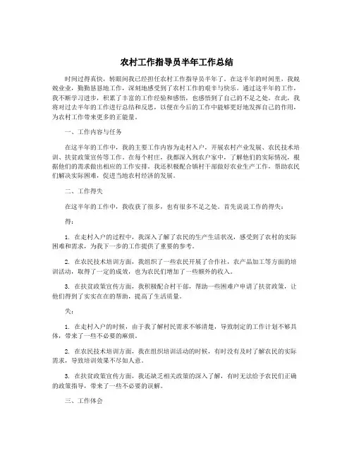 农村工作指导员半年工作总结