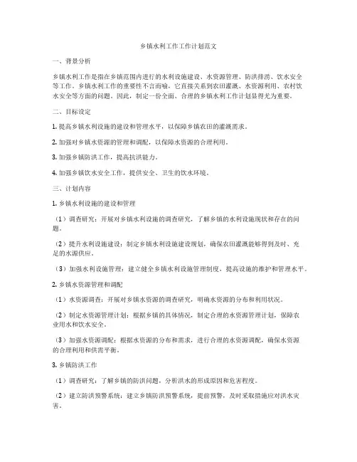 乡镇水利工作工作计划范文