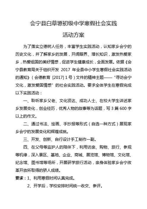 2017寒假社会实践活动方案