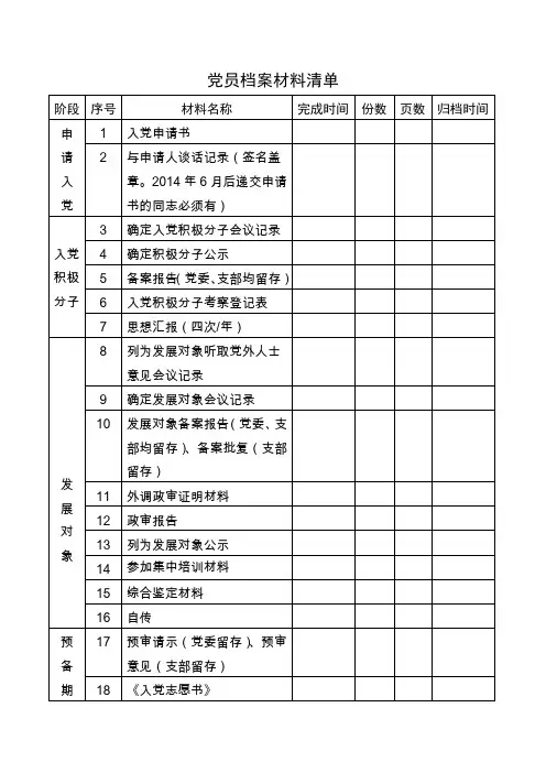 党员档案材料清单