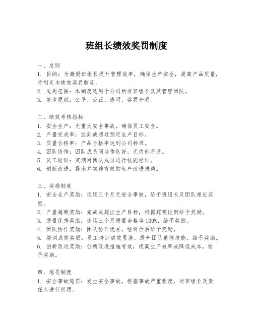 班组长绩效奖罚制度