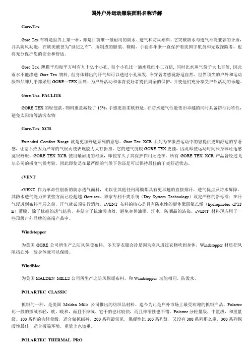 国外户外运动服装面料名称详解