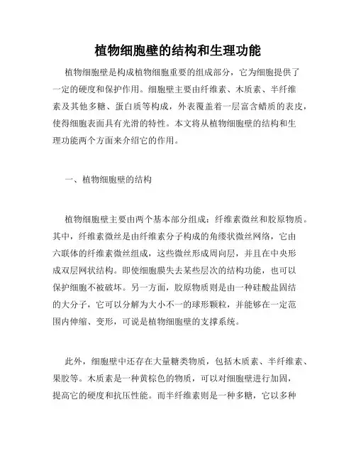 植物细胞壁的结构和生理功能