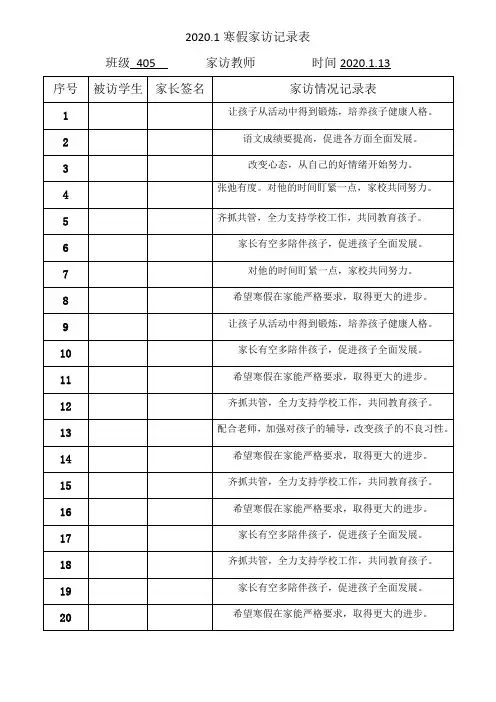 2020家访记录表