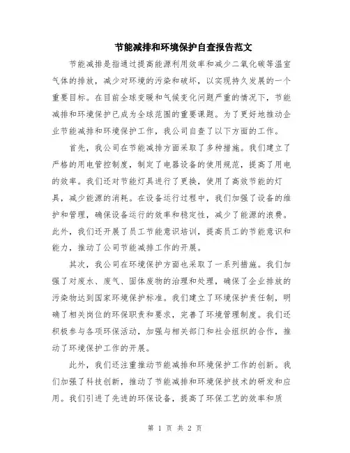 节能减排和环境保护自查报告范文