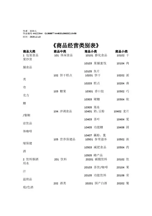 2020年商品分类表