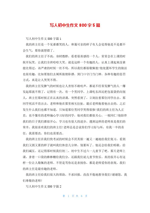 写人初中生作文800字5篇