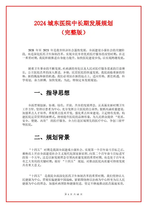 2024城东医院中长期发展规划(完整版)