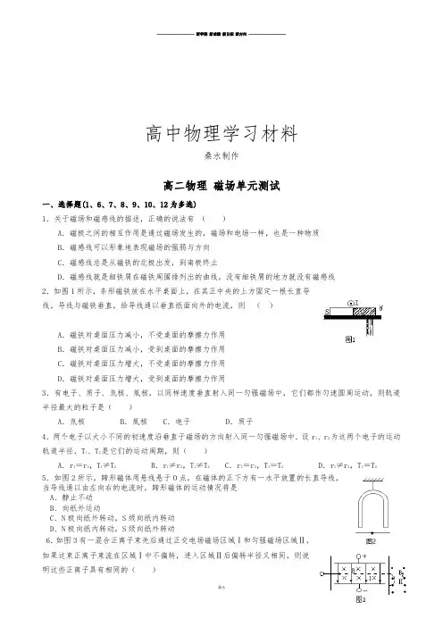 人教版高中物理选修3-1高二 磁场单元测试.docx