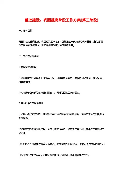 整改建设、巩固提高阶段工作方案(第三阶段)