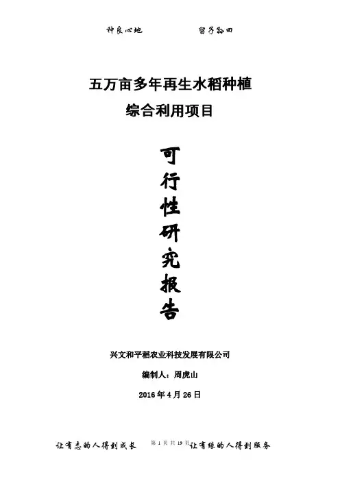水稻种植及加工产业化项目可行性报告