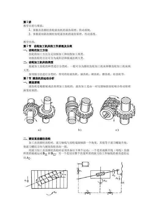 1、掌握直齿圆柱齿轮滚齿机的滚齿原理、传动系统