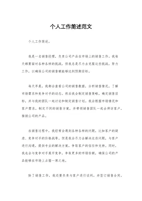 个人工作简述范文