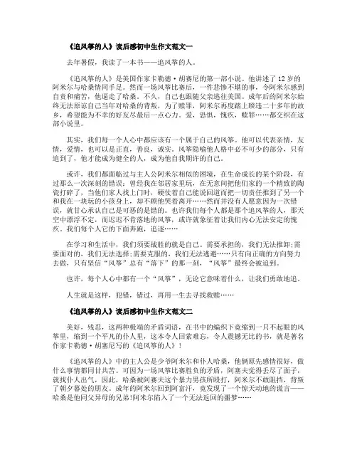 《追风筝的人》读后感初中生作文十篇