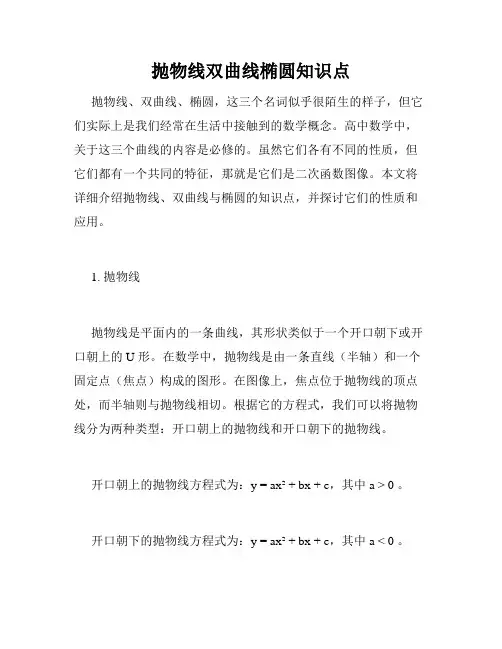 抛物线双曲线椭圆知识点