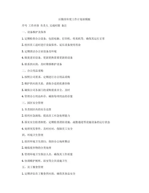 后勤岗年度工作计划表模板