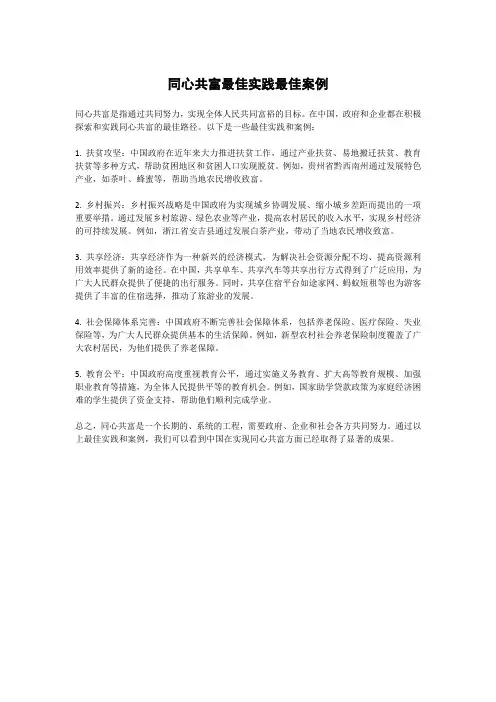 同心共富最佳实践最佳案例