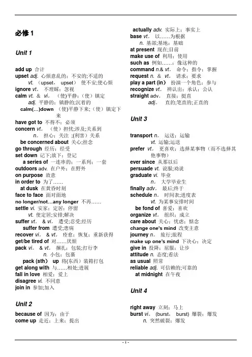 人教版高中英语黑体单词