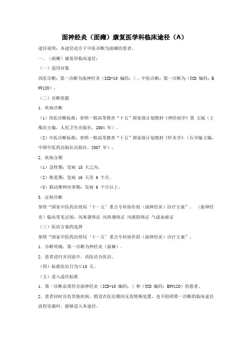 面神经炎(面瘫)康复医学科临床途径