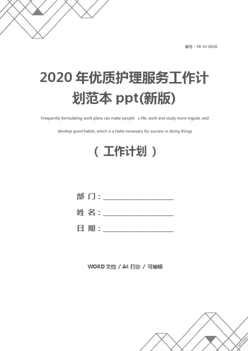 2020年优质护理服务工作计划范本ppt(新版)