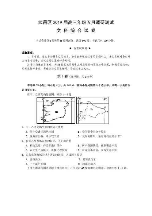 武昌区2019届高三年级五月调研测试文科综合试卷