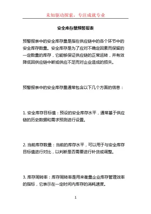 安全库存量预警报表