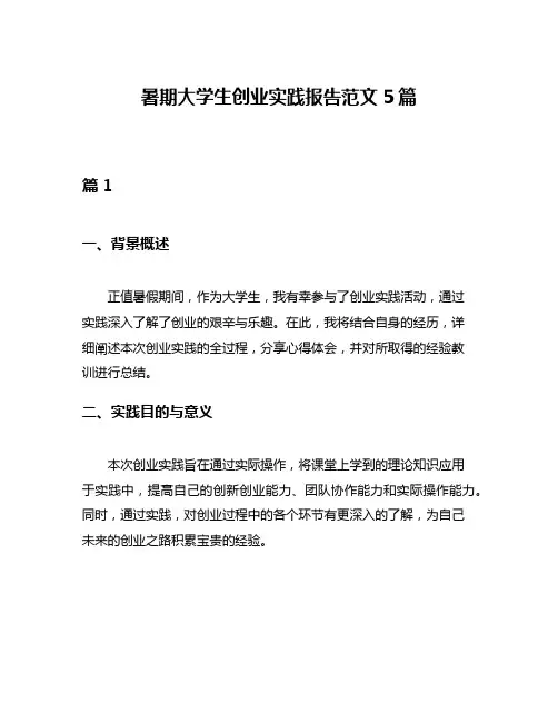 暑期大学生创业实践报告范文5篇