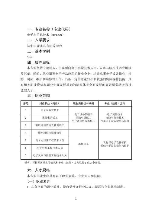 电子与信息技术专业教学标准