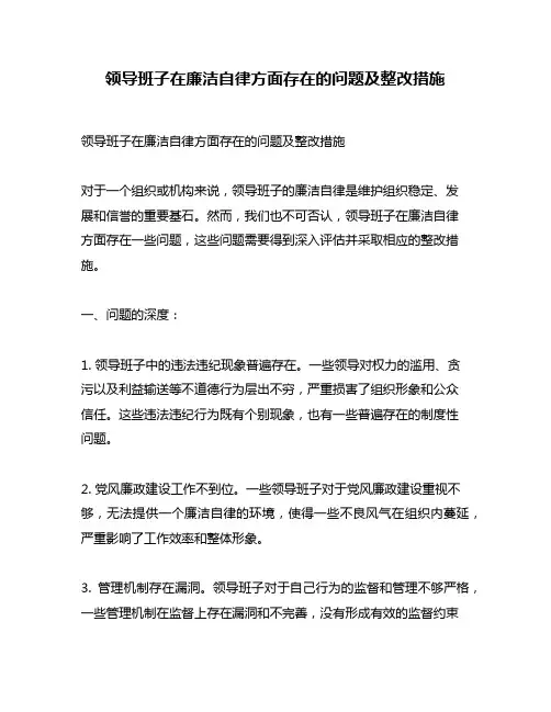 领导班子在廉洁自律方面存在的问题及整改措施