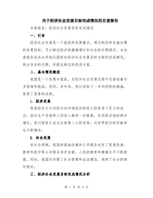 关于经济社会发展目标完成情况的自查报告