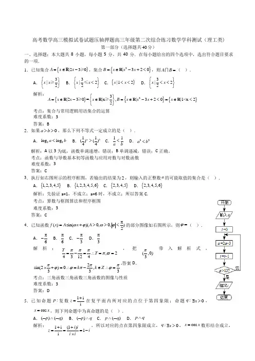 高考数学高三模拟试卷试题压轴押题高三年级第二次综合练习数学学科测试理工类