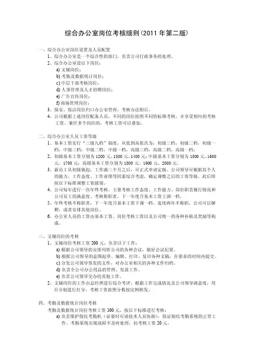 综合办公室岗位考核细则（V2.0）