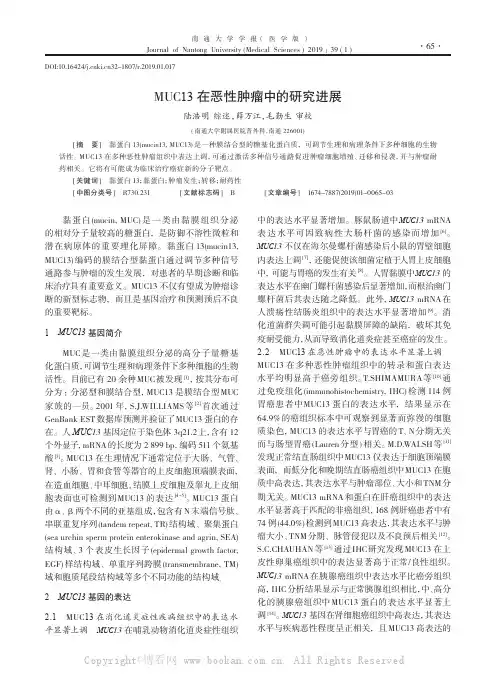 MUC13在恶性肿瘤中的研究进展