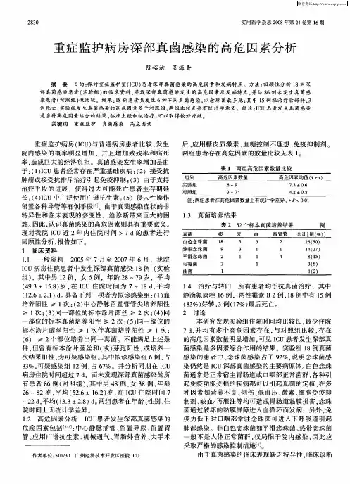 重症监护病房深部真菌感染的高危因素分析