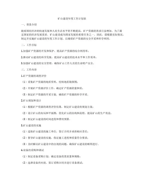 矿山建设年度工作计划表