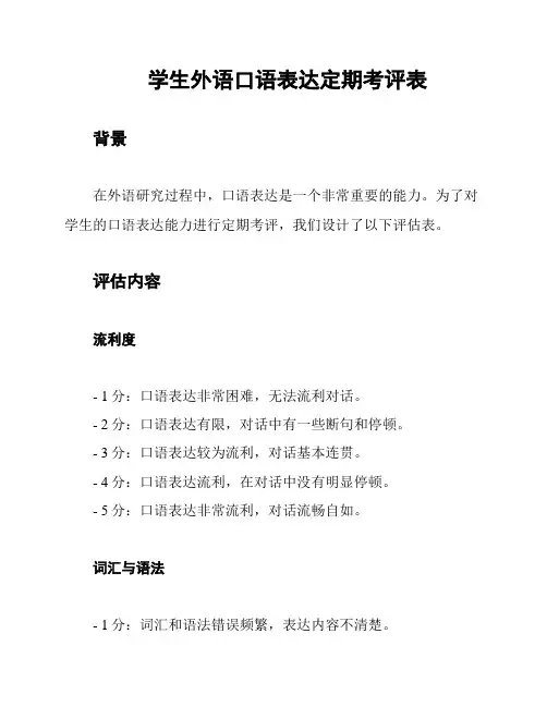学生外语口语表达定期考评表