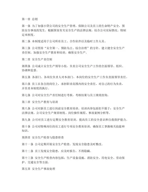 小贷公司安全生产管理制度