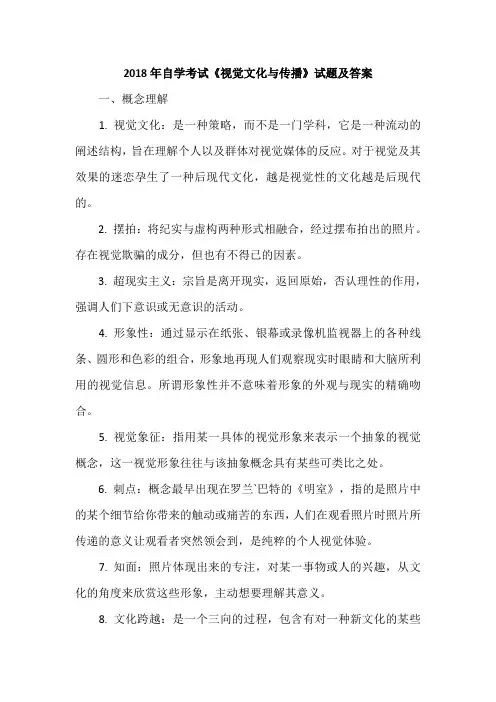 2018年自学考试《视觉文化与传播》试题及答案
