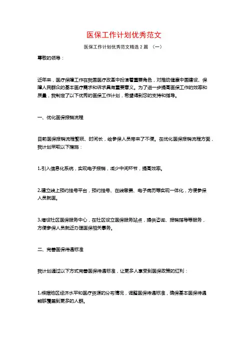 医保工作计划优秀范文2篇