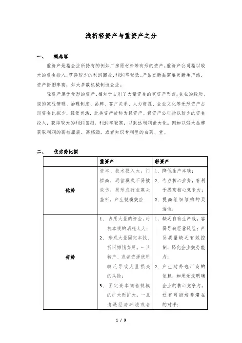 浅析轻资产与重资产之分