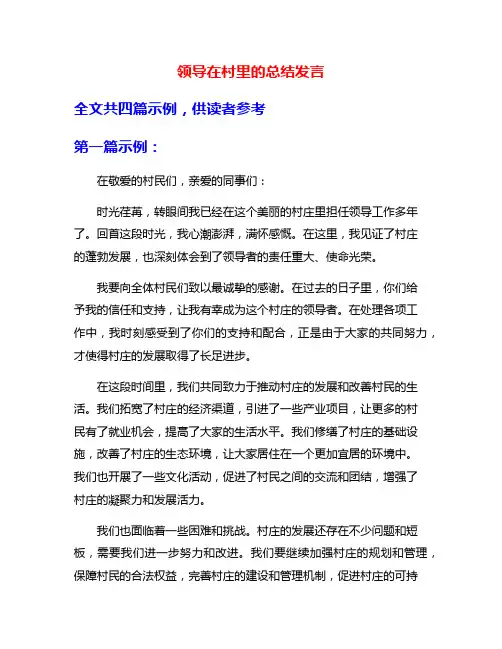 领导在村里的总结发言