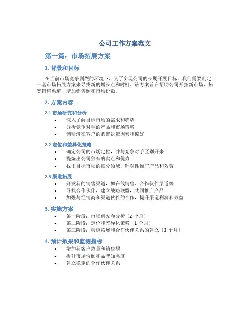 公司工作方案范文3篇