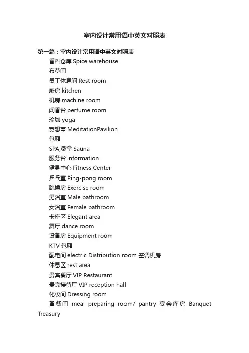 室内设计常用语中英文对照表