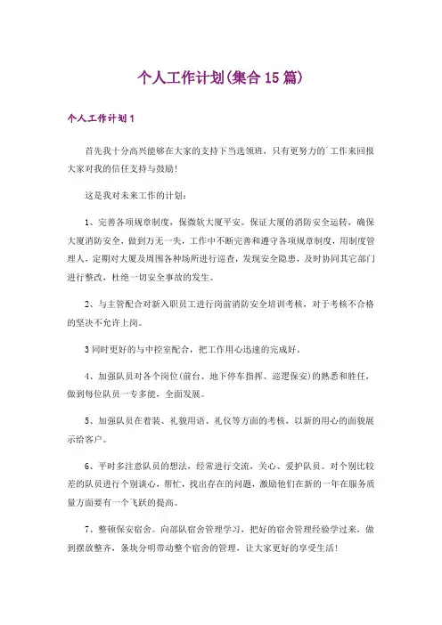 个人工作计划(集合15篇)