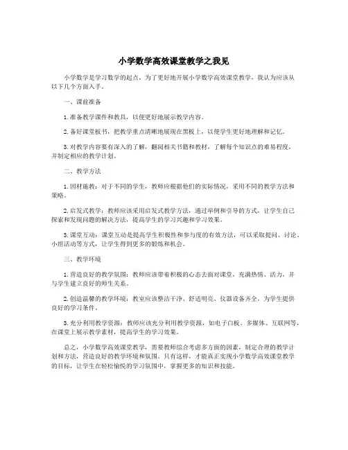 小学数学高效课堂教学之我见