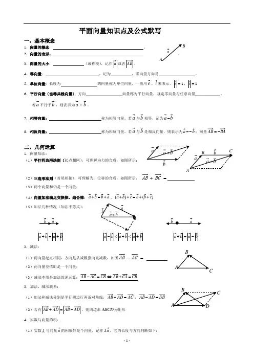 (完整版)高中平面向量公式及知识点默写