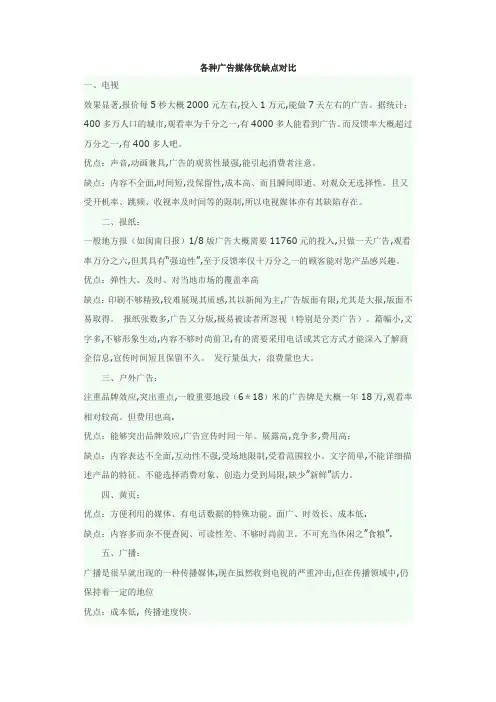 各种广告媒体优缺点对比